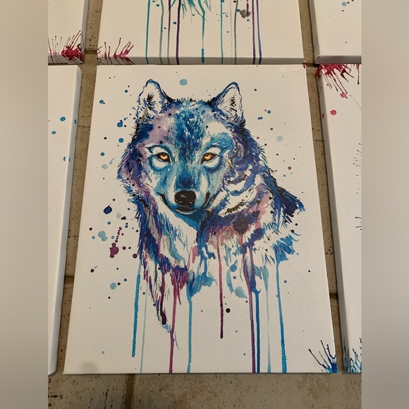 Watercolor Wolf Canvas Wall Art - Set of - Picture 6 of 8
